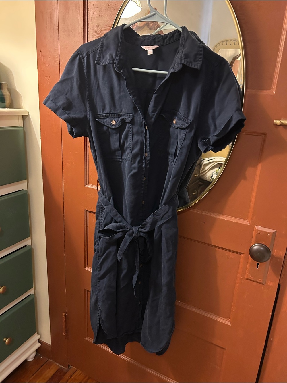 Classic Navy Shirt Dress with Tie Waist